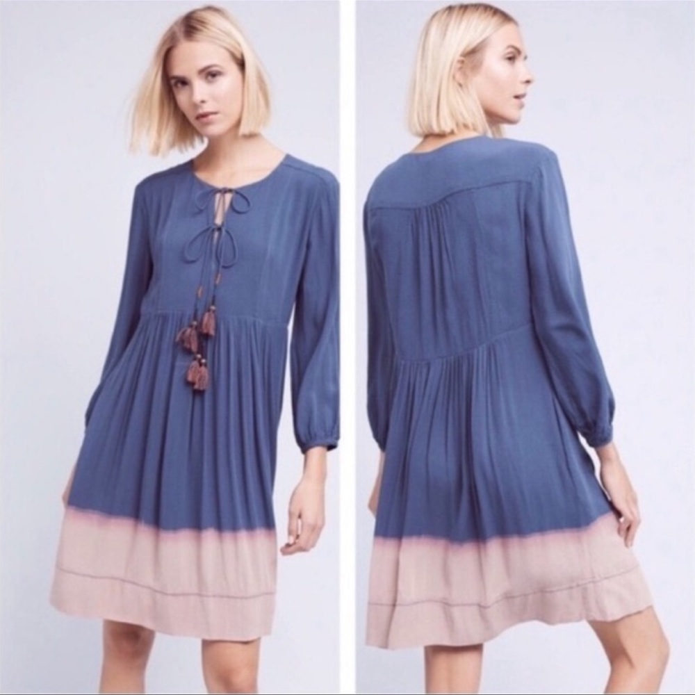HOLDING HORSES | Anthro ID Sz 4 Blue Dip Dye Tassel Dress